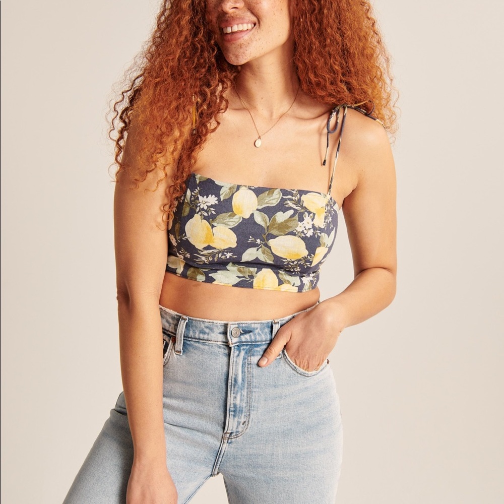 Abercrombie Cropped Cami Linen Blend Top, small